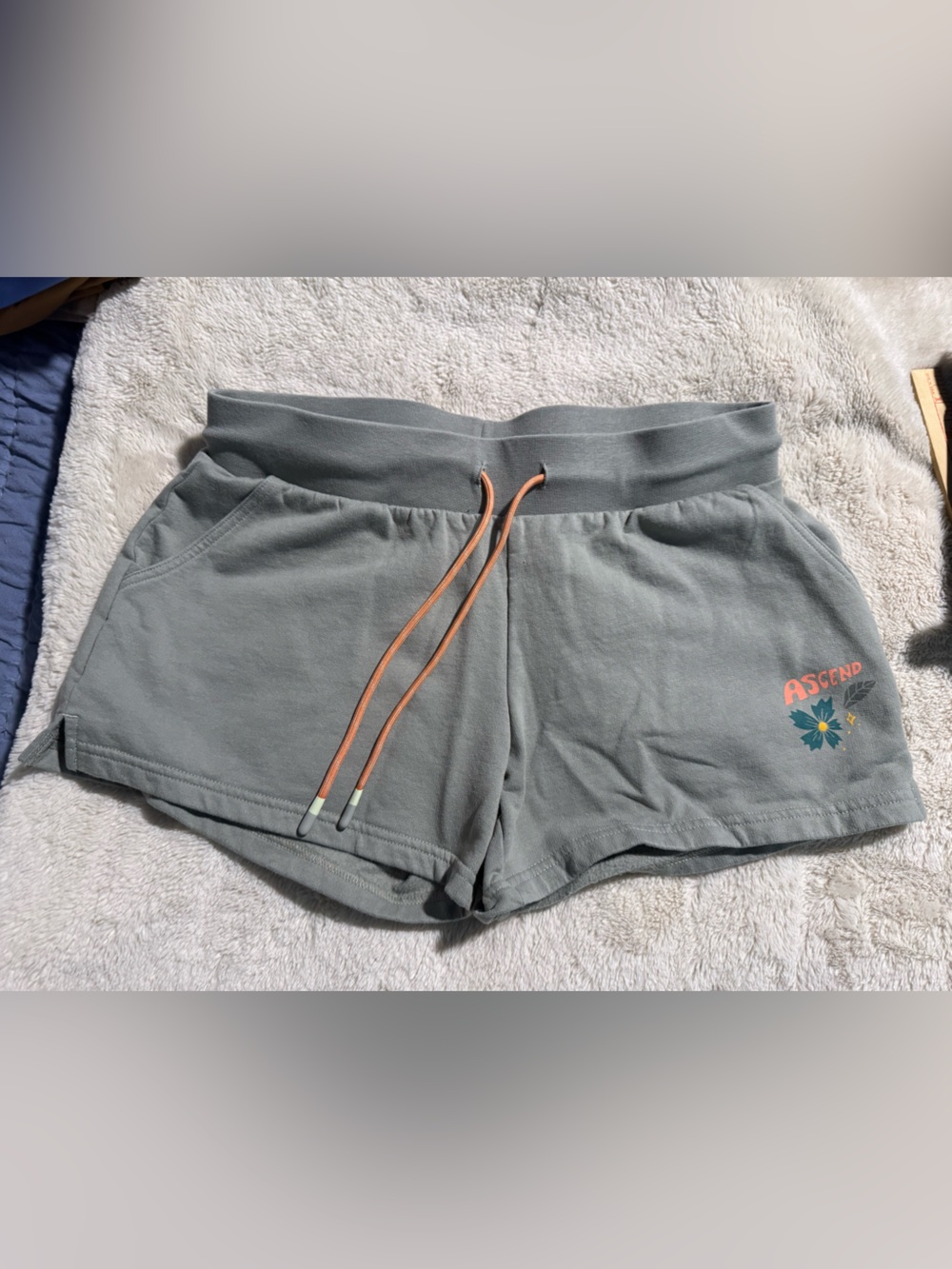 Ascend Seafoam Green Athletic Shorts with Floral Logo Sz S